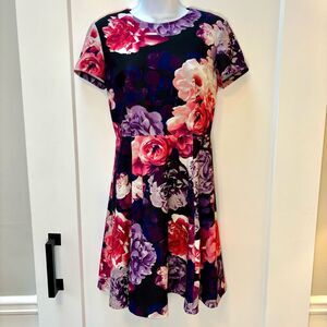 Eliza J black purple floral A-line dress size 4